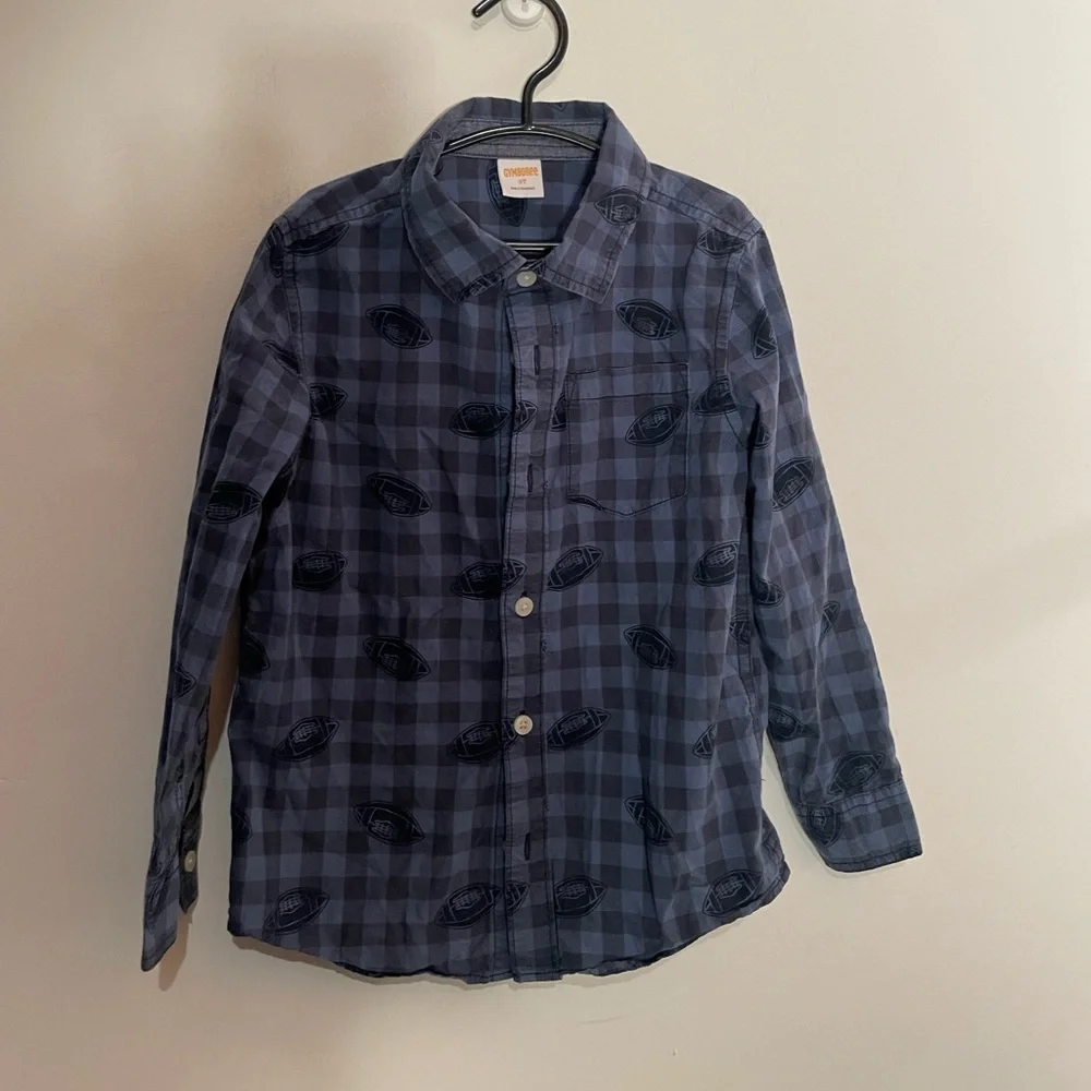 Gymboree blue Plaid football button up Shirt 5t‎